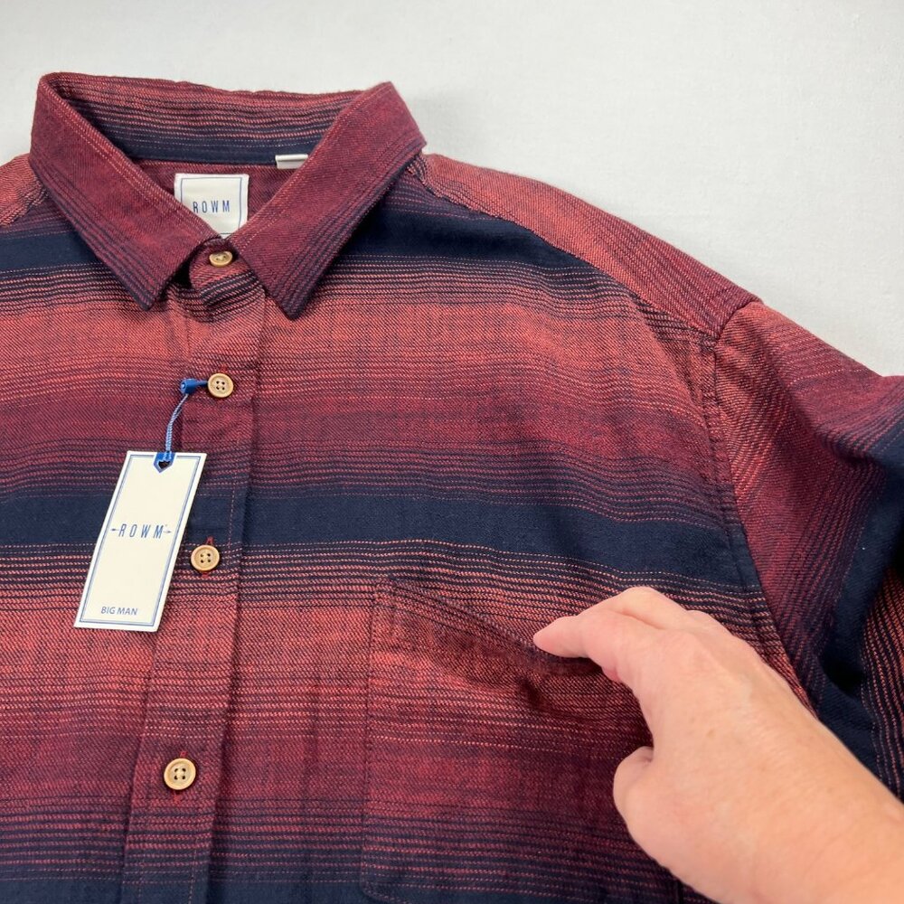 Rowm Big Man 2XB Shirt Red and Black Striped Button-Up Long Sleeve Light Flannel - Picture 3 of 12